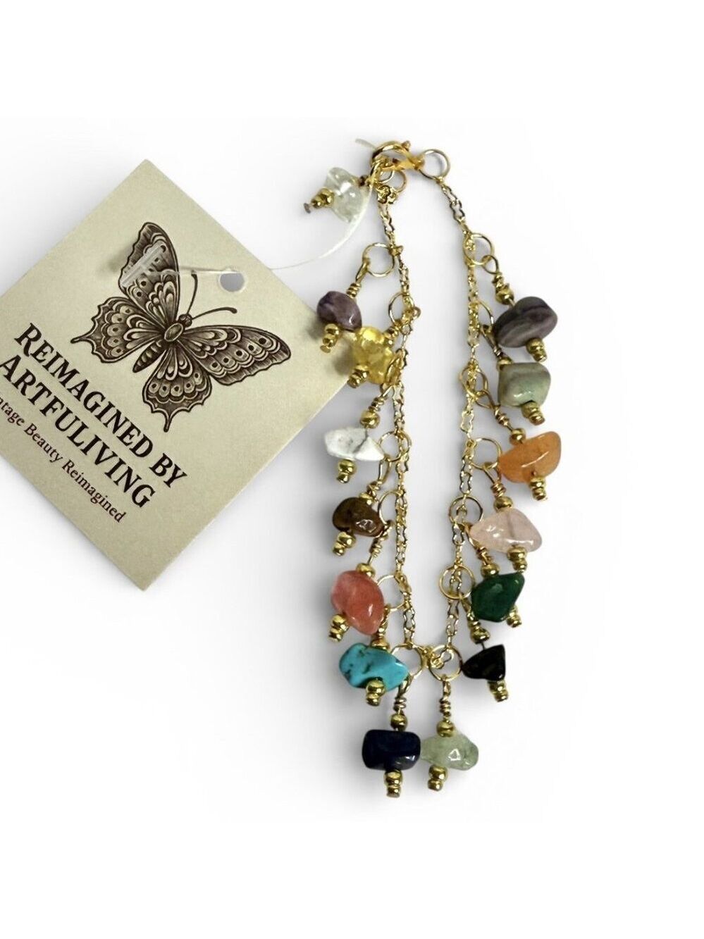 Reimagined Gemstone Charm Bracelet Gold Plated Boho